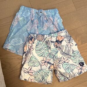 Kids Tropical Swim Trunks - Light Blue & Cream